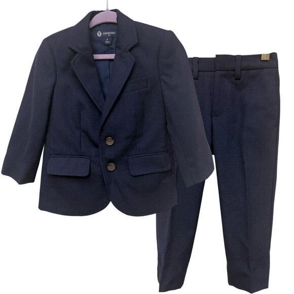CREWCUTS Little Boys Suit Size 2 Toddler Navy Blue Wool Thompson Blazer w/ Pants - Picture 13 of 14